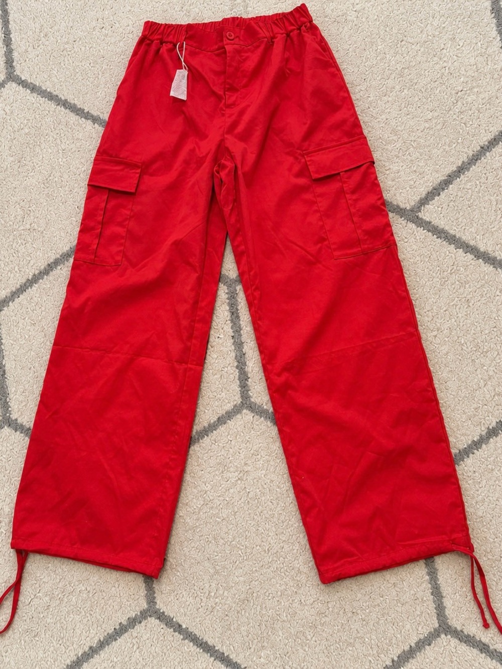 NWT Red Wide-Leg Cargo Pants with Drawstring Hem - Picture 2 of 4